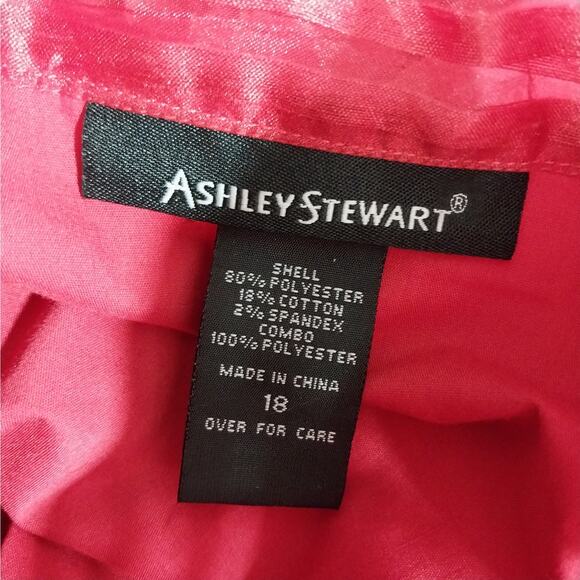 ASHLEY STEWART! RIPE ROUGE REF SHEER STRIPED, RUFFLED POUF SLEEVE BLOUSE! SZ 18 - Picture 6 of 8